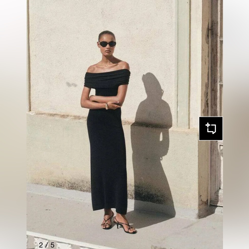 AKRIS 100% Silk Black Off-Shoulder MIDI Dress
